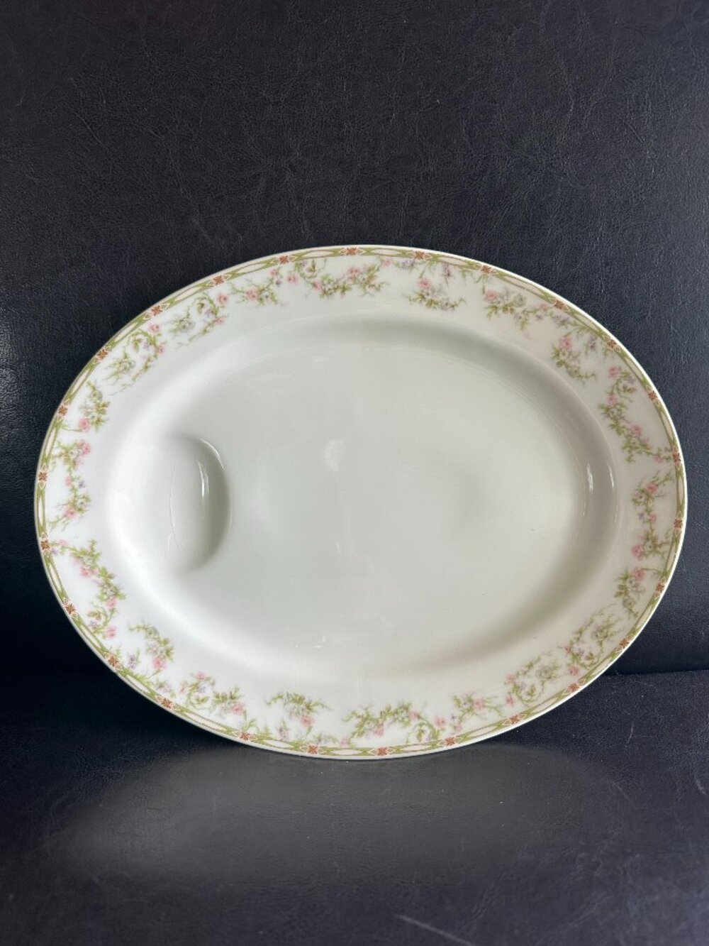 Haviland Limoges France Oval 13" Serving Platter Pink Roses & Green Garland #346